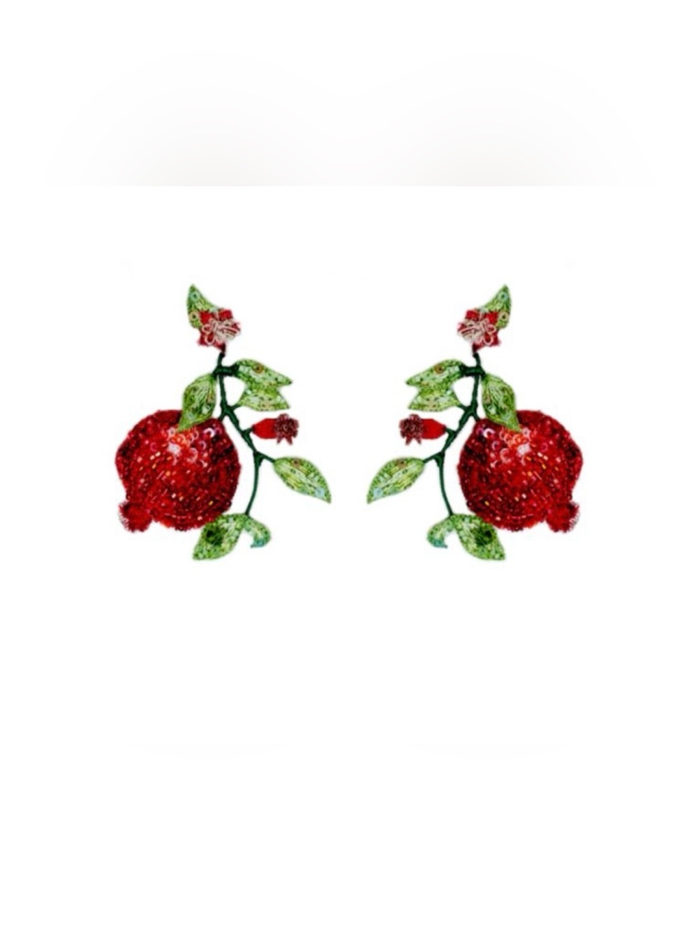 Trovelore Beaded Pomegranate Drop Earrings with Green Leaf Accents